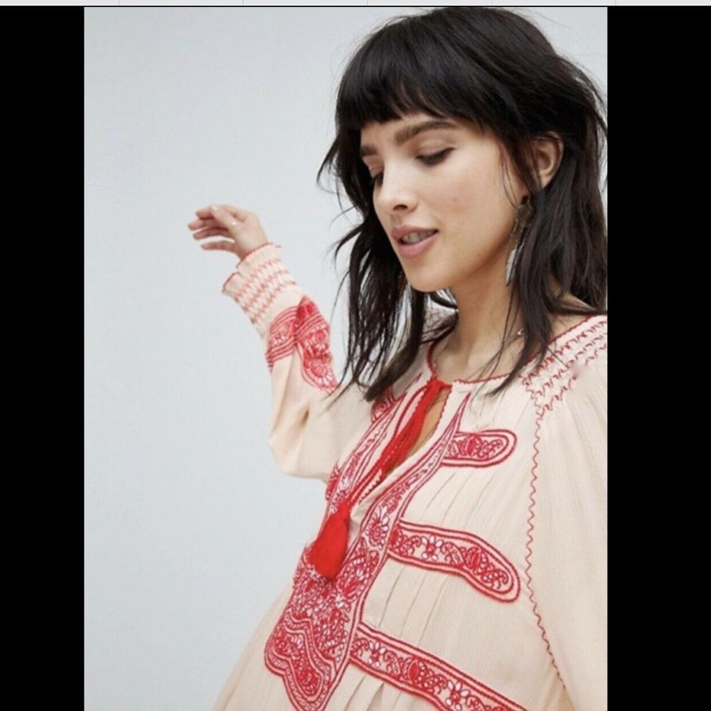Free People Dress creamred Embroidery Oversized xs - Picture 5 of 6